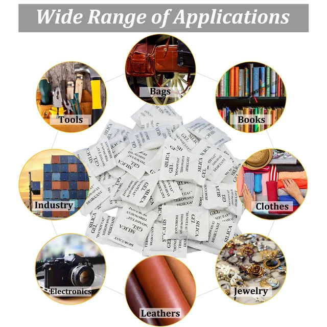 Alt view image 7 of 7 - 100PCS 5 Gram Premium Silica Gel Packets, Desiccant Packs for Storage, Moisture Absorbers, Humidity Dry Bags, Rechargeable Transparent Silicone Dessicants Dehumidifier for Electronics, Shoes, Jewelry