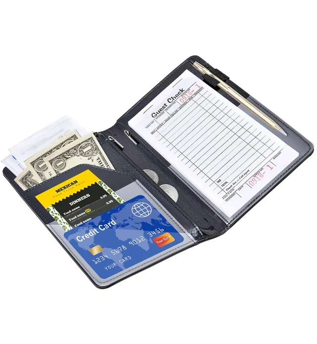 Alt view image 5 of 7 - Server Books for Waitress - Glitter Leather Waiter Book Server Wallet with Zipper Pocket, Cute Waitress Book&Waitstaff Organizer with Money Pocket Fit Server Apron (Glitter Black)