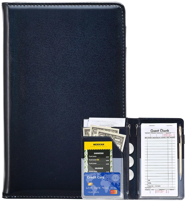Alt view image 7 of 7 - Server Books for Waitress - Glitter Leather Waiter Book Server Wallet with Zipper Pocket, Cute Waitress Book&Waitstaff Organizer with Money Pocket Fit Server Apron (Glitter Black)