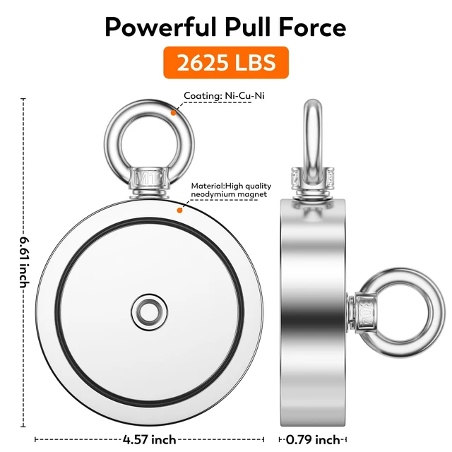 Alt view image 3 of 6 - Powerful Magnet Fishing Kit, 2625 Lbs Strong Pulling Force Includes Neodymium N52 Magnet, 65ft Rope, Carabiner, Gloves, Grappling Hook & Carry Case, Perfect for Magnetic Fishing