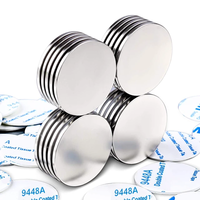 Alt view image 3 of 7 - 20 Pack Strong Neodymium Disc Magnets with Adhesive Backing Silver Round Powerful Permanent Rare Earth Magnets, Heavy Duty Magnet for Fridge, DIY, Scientific, Craft, Office, 32 x 2mm