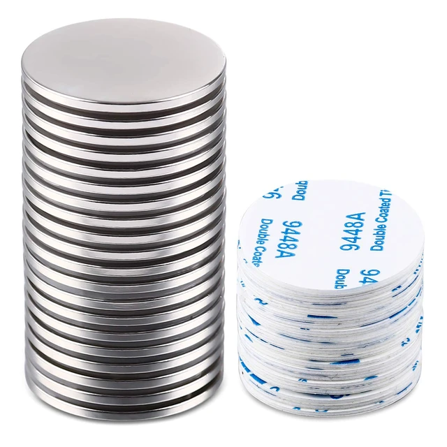 Alt view image 2 of 7 - 20 Pack Strong Neodymium Disc Magnets with Adhesive Backing Silver Round Powerful Permanent Rare Earth Magnets, Heavy Duty Magnet for Fridge, DIY, Scientific, Craft, Office, 32 x 2mm