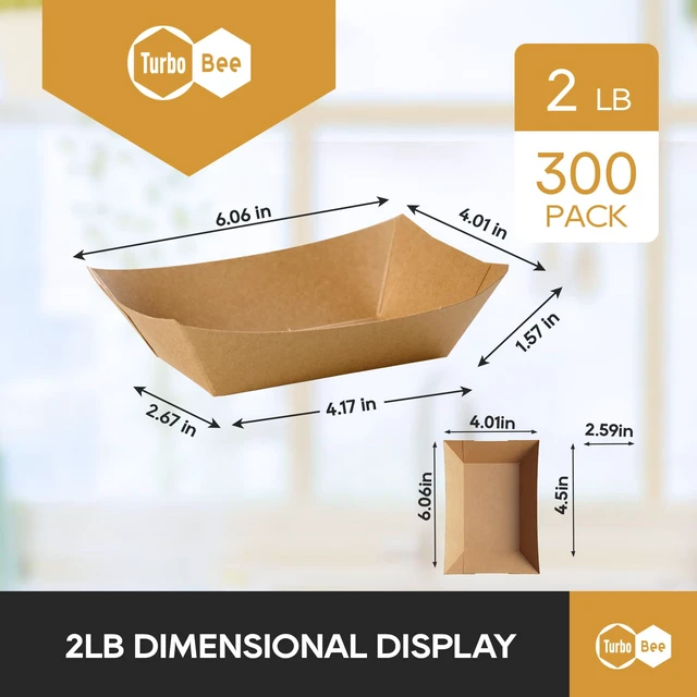 Alt view image 2 of 7 - Disposable Paper Food Trays 2lb, 300 Pack Bulk Brown Paper Boats - Heavy Duty Serving Trays for Fries, Tacos, Popcorn, Hot Dogs - Great for QSR Managers, Busy Families, Events