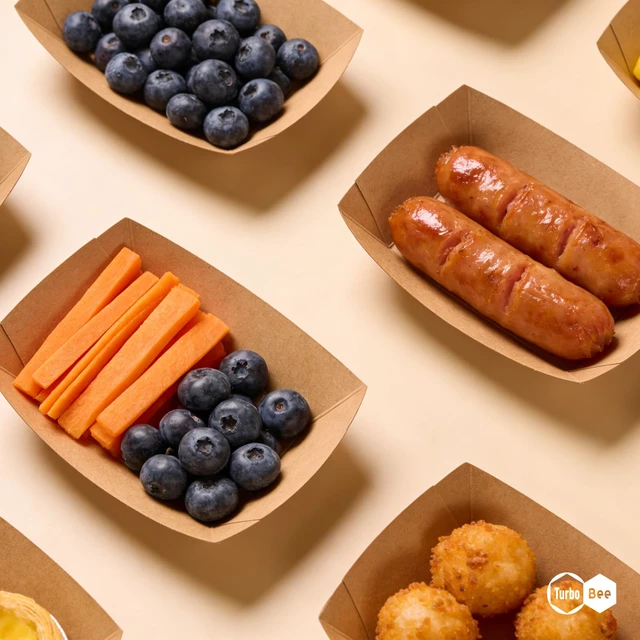 Alt view image 3 of 7 - Disposable Paper Food Trays 2lb, 300 Pack Bulk Brown Paper Boats - Heavy Duty Serving Trays for Fries, Tacos, Popcorn, Hot Dogs - Great for QSR Managers, Busy Families, Events