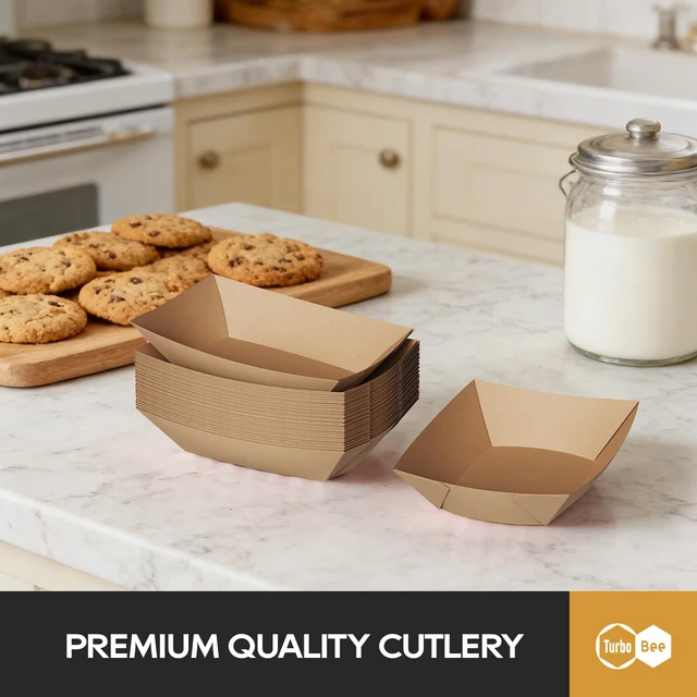 Alt view image 4 of 7 - Disposable Paper Food Trays 2lb, 300 Pack Bulk Brown Paper Boats - Heavy Duty Serving Trays for Fries, Tacos, Popcorn, Hot Dogs - Great for QSR Managers, Busy Families, Events