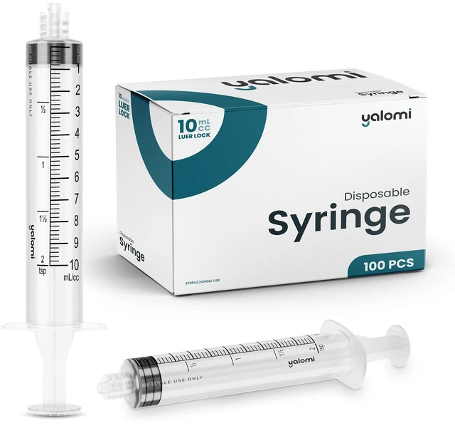 Main image of 10mL Luer Lock Syringe (No Needle) | 100 Pack | Sterile & Individually Wrapped | Professional, Industrial & Personal Use
