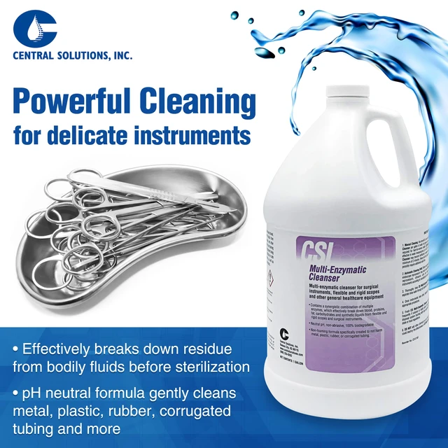 Alt view image 2 of 7 - Central Solutions Multi Enzymatic Cleanser - Hospital Grade Medical Instrument Cleaner for Presoak and Manual Processing, 1 Gal