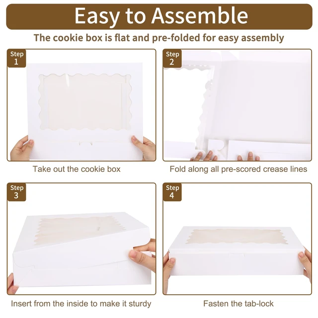 Alt view image 3 of 7 - 60pcs Bakery Boxes with Window, 14x10x2.5 Inch White Treat Boxes