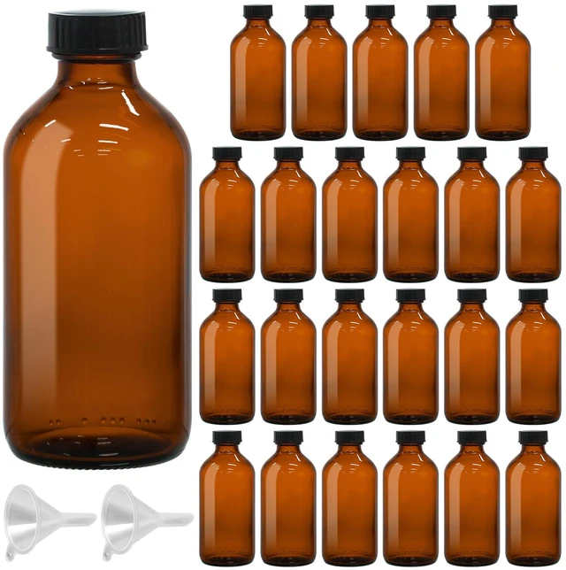Main image of 8oz Amber Glass Boston Round Bottles for Vanilla Extract, 24Pack Empty Brown Glass Bottles with Phenolic Polycone Caps, Airtight & Leak-Proof for Kombucha, Condiments, Essential Oils