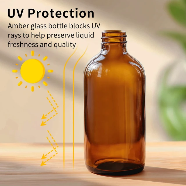 Alt view image 4 of 7 - 8oz Amber Glass Boston Round Bottles for Vanilla Extract, 24Pack Empty Brown Glass Bottles with Phenolic Polycone Caps, Airtight & Leak-Proof for Kombucha, Condiments, Essential Oils