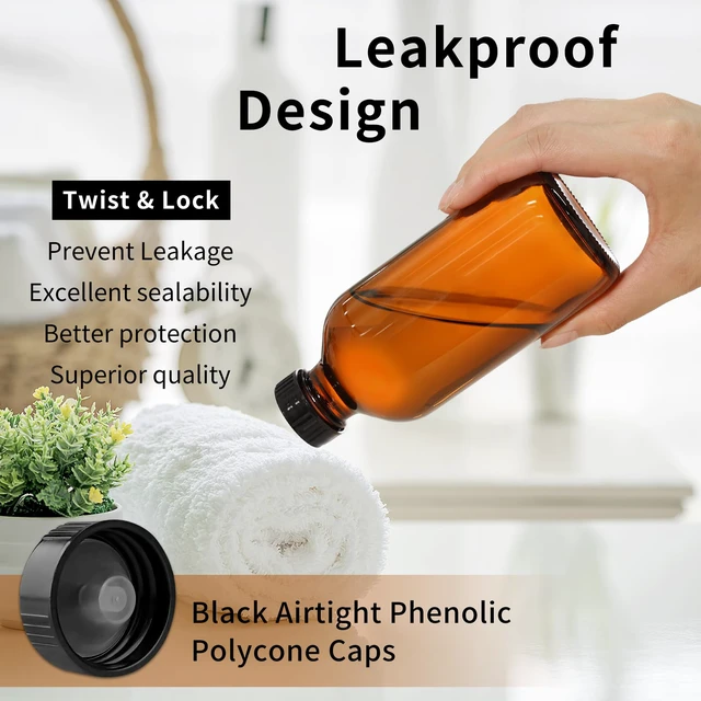 Alt view image 3 of 7 - 8oz Amber Glass Boston Round Bottles for Vanilla Extract, 24Pack Empty Brown Glass Bottles with Phenolic Polycone Caps, Airtight & Leak-Proof for Kombucha, Condiments, Essential Oils
