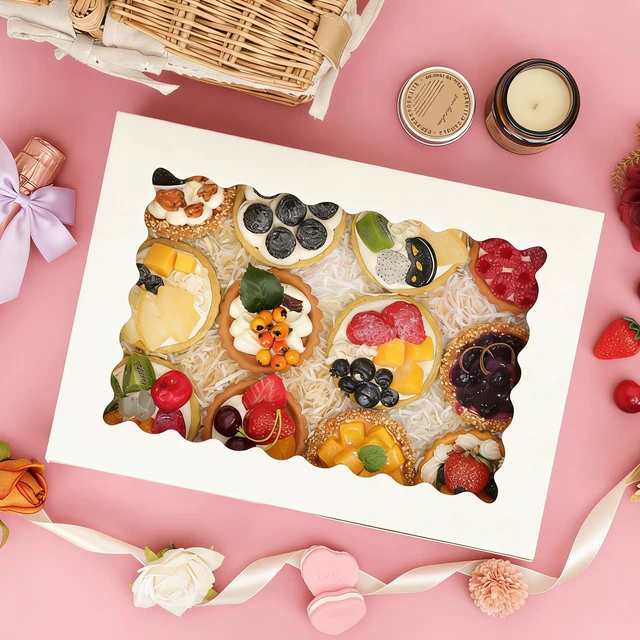 Alt view image 6 of 7 - 60pcs Bakery Boxes with Window, 14x10x2.5 Inch White Treat Boxes