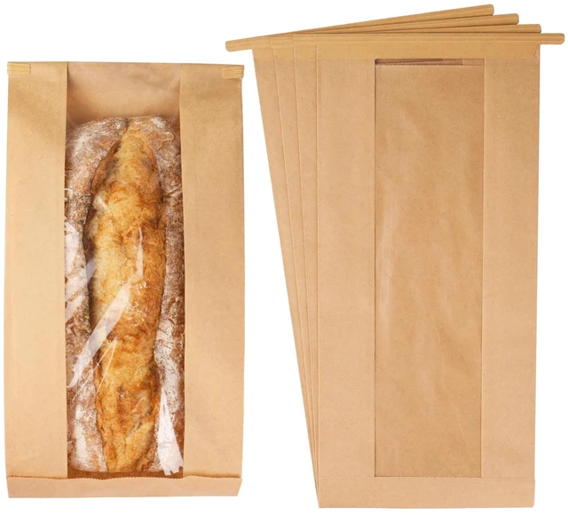 Main image of 200 Pcs Long Paper Bread Bags with Tabs for Homemade Sourdough Resealable Bakery Bags with Window for Oval Sourdough Bread, Loaves, Pastries, Baguettes (6.3x2.7×13.7 Inches)