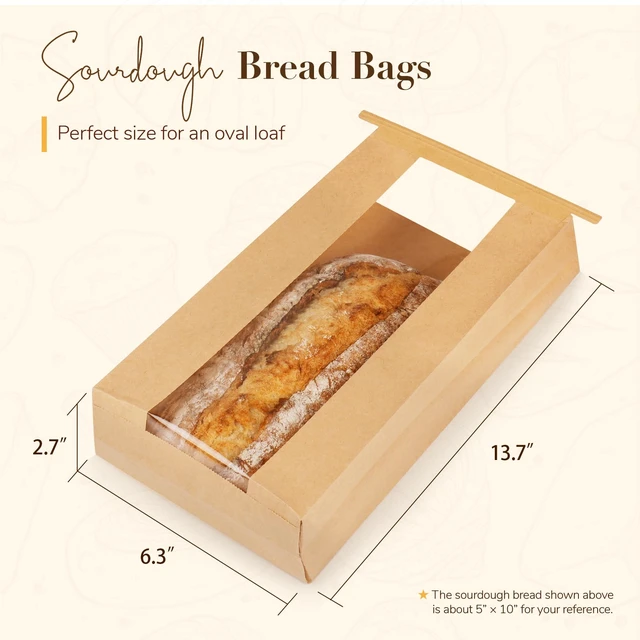 Alt view image 2 of 7 - 200 Pcs Long Paper Bread Bags with Tabs for Homemade Sourdough Resealable Bakery Bags with Window for Oval Sourdough Bread, Loaves, Pastries, Baguettes (6.3x2.7×13.7 Inches)