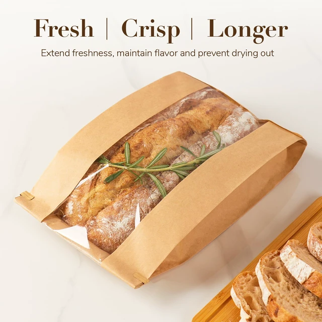Alt view image 4 of 7 - 200 Pcs Long Paper Bread Bags with Tabs for Homemade Sourdough Resealable Bakery Bags with Window for Oval Sourdough Bread, Loaves, Pastries, Baguettes (6.3x2.7×13.7 Inches)