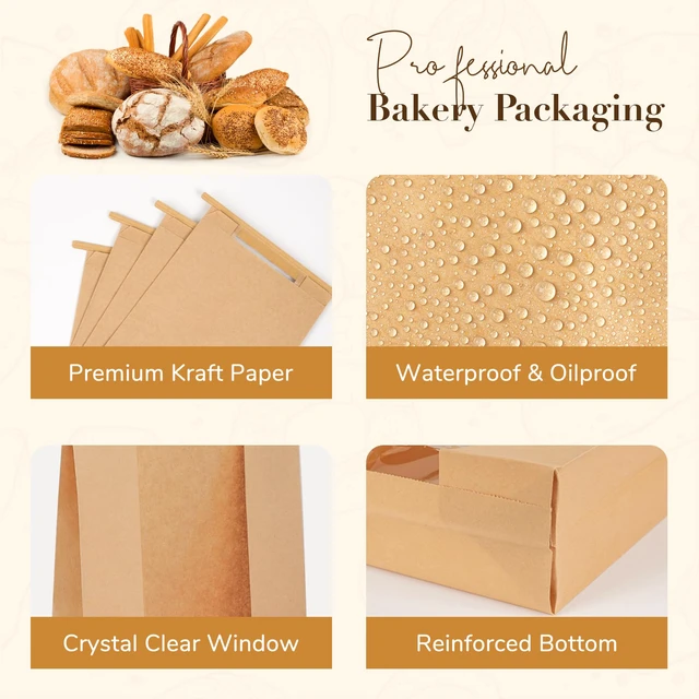 Alt view image 3 of 7 - 200 Pcs Long Paper Bread Bags with Tabs for Homemade Sourdough Resealable Bakery Bags with Window for Oval Sourdough Bread, Loaves, Pastries, Baguettes (6.3x2.7×13.7 Inches)