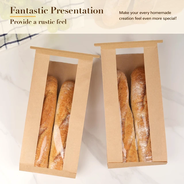 Alt view image 6 of 7 - 200 Pcs Long Paper Bread Bags with Tabs for Homemade Sourdough Resealable Bakery Bags with Window for Oval Sourdough Bread, Loaves, Pastries, Baguettes (6.3x2.7×13.7 Inches)