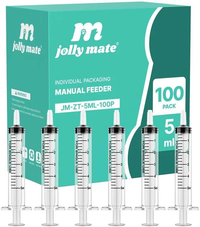 Main image of 100 Pack 5ml Oral Syringes for Liquid without Needle Individually Wrapped with cap, clear scale, non-slip bottom for pet feeding, liquid dispensing, scientific labs, plant cultivation and crafts