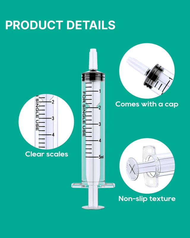 Alt view image 4 of 7 - 100 Pack 5ml Oral Syringes for Liquid without Needle Individually Wrapped with cap, clear scale, non-slip bottom for pet feeding, liquid dispensing, scientific labs, plant cultivation and crafts