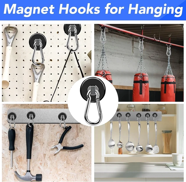 Alt view image 6 of 7 - Magnetic Hooks 70 LBS Strong Magnets Cruise 12Pack Magnet with Hook Heavy Duty Kitchen Essentials Neodymium Extra Carabiner Super Locker Ship For Hanging Cabin Swivel Imanes Fuertes Black