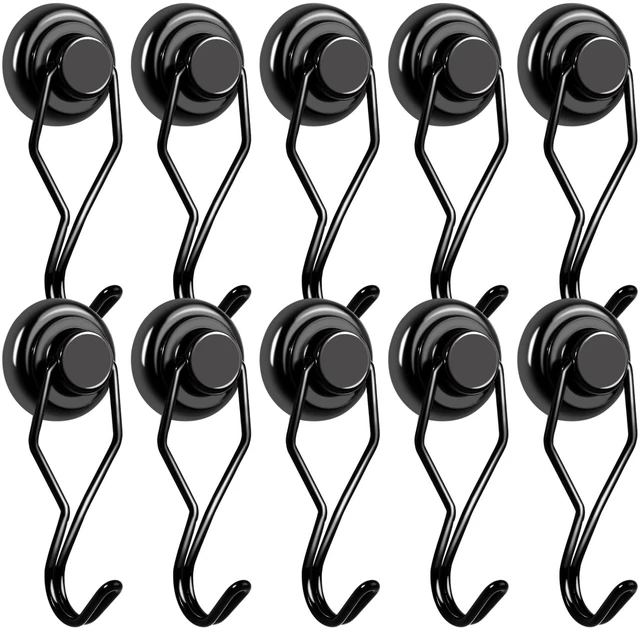 Main image of Swivel Swing Magnetic Hook 80LBS Heavy Duty Magnetic Hook 10 Pack Strong Neodymium Magnetic Magnets for Cruise Cabins Refrigerator Hanging Garage Workshop Office and Kitchen Black