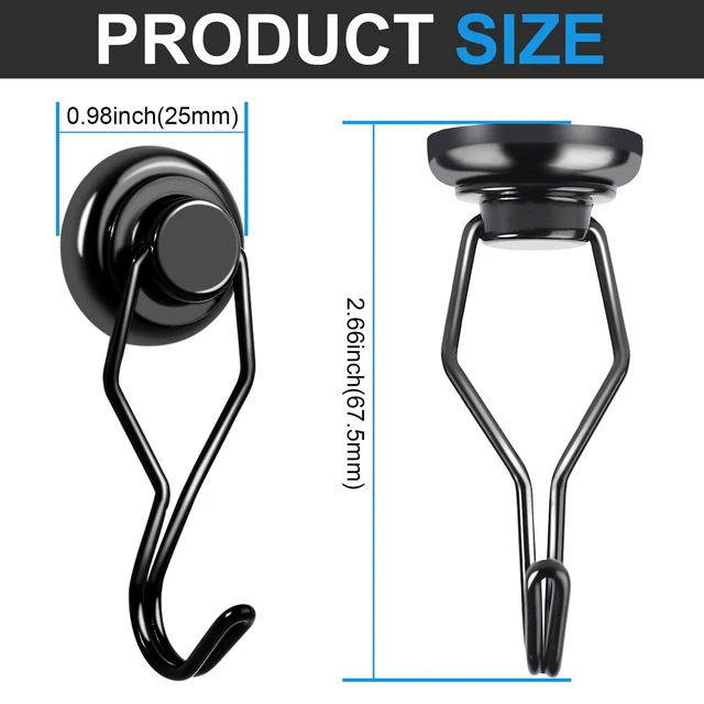 Alt view image 2 of 5 - Swivel Swing Magnetic Hook 80LBS Heavy Duty Magnetic Hook 10 Pack Strong Neodymium Magnetic Magnets for Cruise Cabins Refrigerator Hanging Garage Workshop Office and Kitchen Black