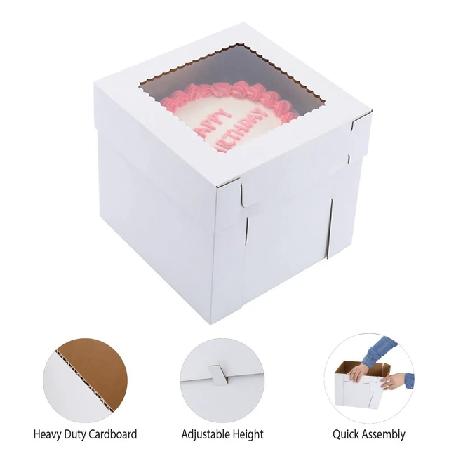 Alt view image 3 of 7 - Tall Cake Boxes for Tier Cakes,12x12x12 Inch 10 Pack Thick Sturdy Bakery Box with Window,White Wedding Cake Boxes,Layer Cake Carrier,Disposable Cake Containers