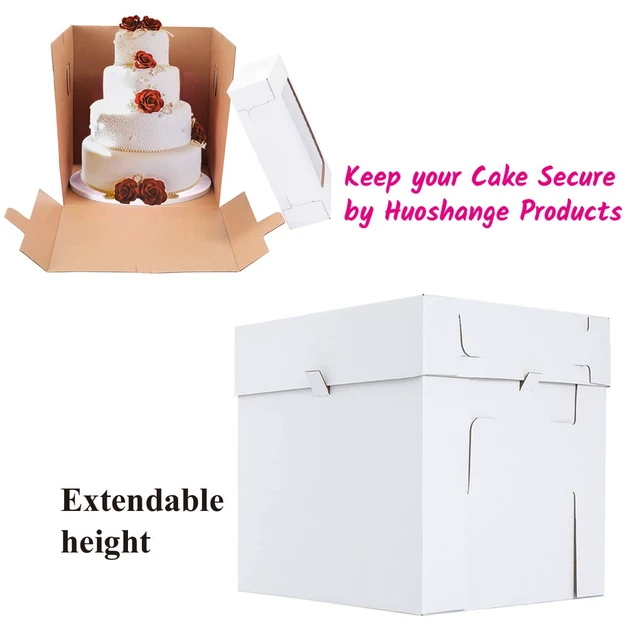Alt view image 5 of 7 - Tall Cake Boxes for Tier Cakes,12x12x12 Inch 10 Pack Thick Sturdy Bakery Box with Window,White Wedding Cake Boxes,Layer Cake Carrier,Disposable Cake Containers