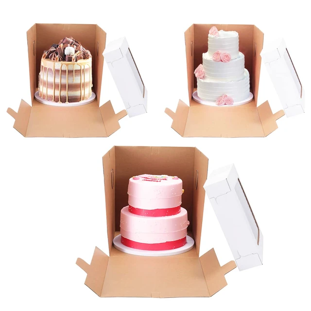 Alt view image 4 of 7 - Tall Cake Boxes for Tier Cakes,12x12x12 Inch 10 Pack Thick Sturdy Bakery Box with Window,White Wedding Cake Boxes,Layer Cake Carrier,Disposable Cake Containers