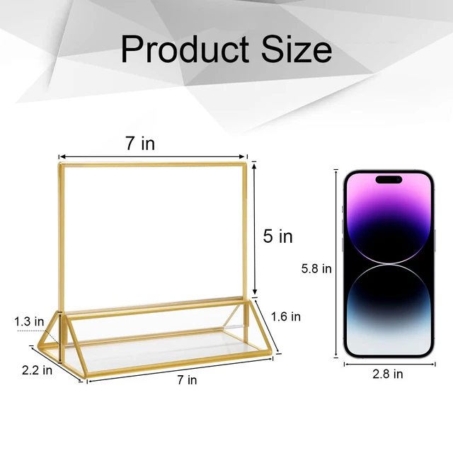 Alt view image 2 of 7 - 5x7 Acrylic Sign Holder, Picture Frame, Wedding Table Numbers, 6pack Horizontal Stand,Gold Frames, Clear Double Sided, Gold Sign Holders Display for Menu Restaurant Signs, Photos, Party, Events
