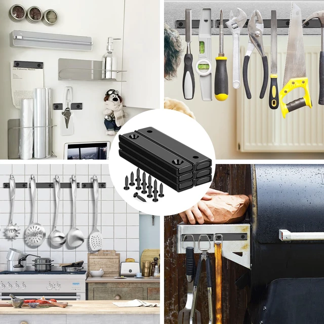 Alt view image 7 of 7 - Bar Magnets, 80Lbs 15 Pack Countersunk Hole Magnet with Screw Black,Heavy Duty Rare Earth,Neodymium,Rectangular,for Mounting, Door, Garage, Workplace(60 x 13.5 x 5mm)