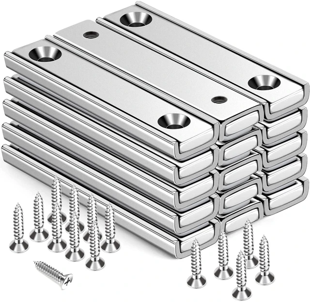 Main image of Bar Magnets, 80Lbs 15 Pack Countersunk Hole Magnet with Screw Silver,Heavy Duty Rare Earth,Neodymium,Rectangular,for Mounting, Door, Garage, Workplace(60 x 13.5 x 5mm)
