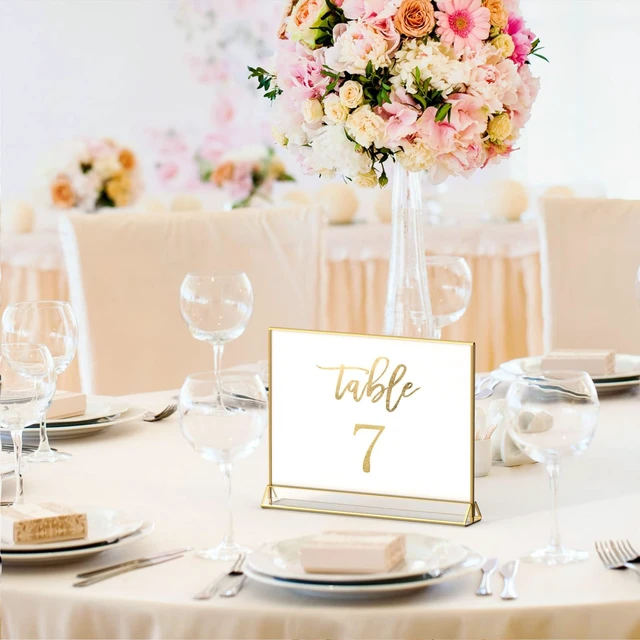 Alt view image 3 of 7 - 5x7 Acrylic Sign Holder, Picture Frame, Wedding Table Numbers, 6pack Horizontal Stand,Gold Frames, Clear Double Sided, Gold Sign Holders Display for Menu Restaurant Signs, Photos, Party, Events