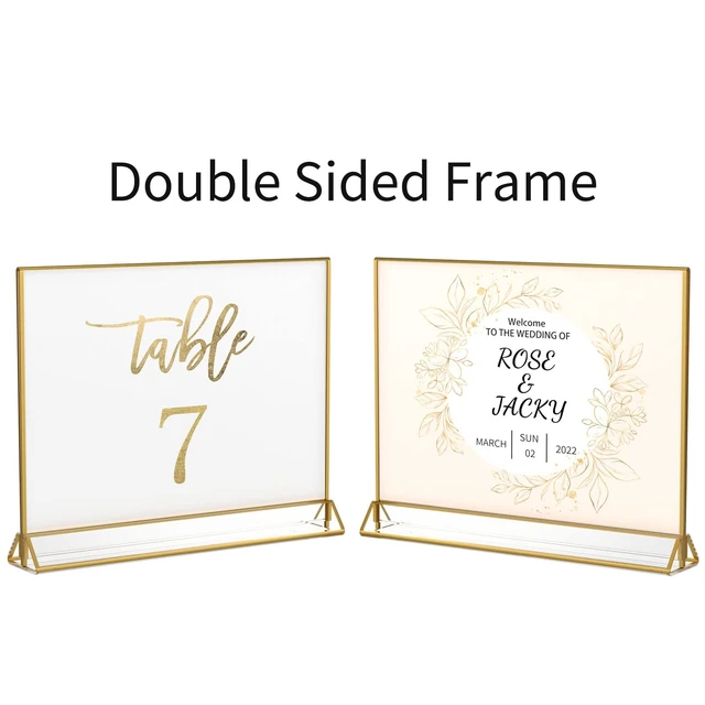 Alt view image 5 of 7 - 5x7 Acrylic Sign Holder, Picture Frame, Wedding Table Numbers, 6pack Horizontal Stand,Gold Frames, Clear Double Sided, Gold Sign Holders Display for Menu Restaurant Signs, Photos, Party, Events