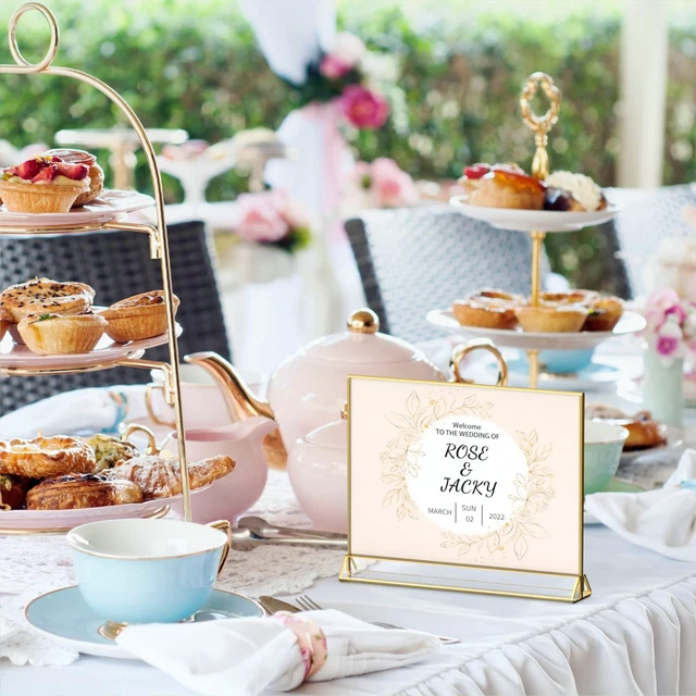 Alt view image 4 of 7 - 5x7 Acrylic Sign Holder, Picture Frame, Wedding Table Numbers, 6pack Horizontal Stand,Gold Frames, Clear Double Sided, Gold Sign Holders Display for Menu Restaurant Signs, Photos, Party, Events