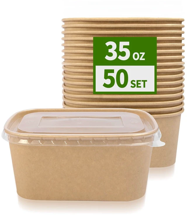 Main image of 35 oz Paper Meal Prep Containers with Lids 50 Pack Hot and Cold Use Microwavable Meal Prep Containers Disposable for Food Prep, Freezer Storage and Catering Take Out, 50 Bowls 50 Lids