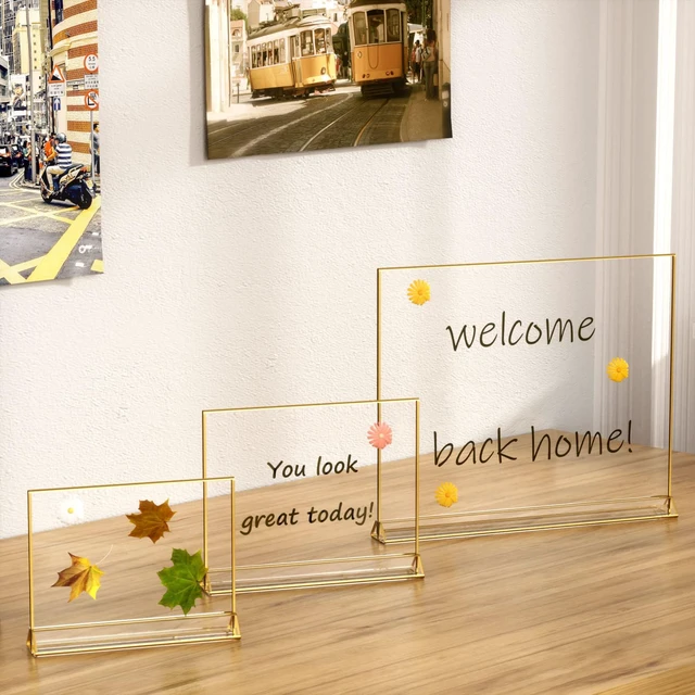 Alt view image 6 of 7 - 5x7 Acrylic Sign Holder, Picture Frame, Wedding Table Numbers, 6pack Horizontal Stand,Gold Frames, Clear Double Sided, Gold Sign Holders Display for Menu Restaurant Signs, Photos, Party, Events