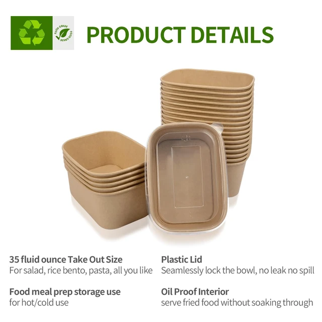 Alt view image 3 of 7 - 35 oz Paper Meal Prep Containers with Lids 50 Pack Hot and Cold Use Microwavable Meal Prep Containers Disposable for Food Prep, Freezer Storage and Catering Take Out, 50 Bowls 50 Lids