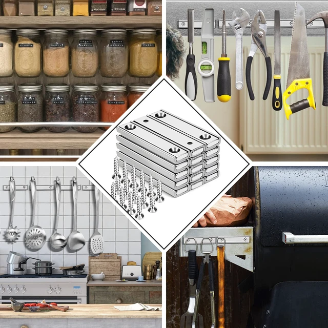 Alt view image 7 of 7 - Bar Magnets, 80Lbs 15 Pack Countersunk Hole Magnet with Screw Silver,Heavy Duty Rare Earth,Neodymium,Rectangular,for Mounting, Door, Garage, Workplace(60 x 13.5 x 5mm)