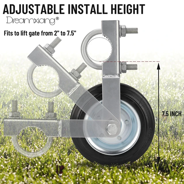 Alt view image 5 of 7 - Gate Wheel Kit for Supporting Swing Metal Tube Gate With 1-5/8" Thru 2" Frames, 6" Heavy Duty Farm Wheel for Chain Link Fence, Prevent Dragging, Black