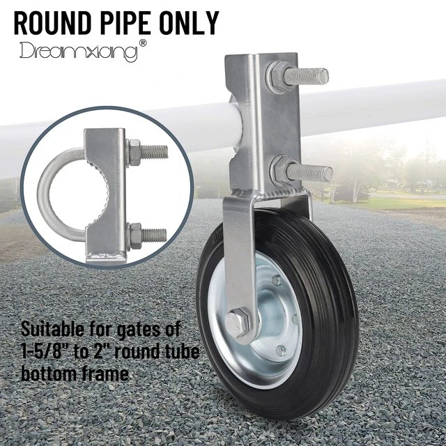 Alt view image 4 of 7 - Gate Wheel Kit for Supporting Swing Metal Tube Gate With 1-5/8" Thru 2" Frames, 6" Heavy Duty Farm Wheel for Chain Link Fence, Prevent Dragging, Black
