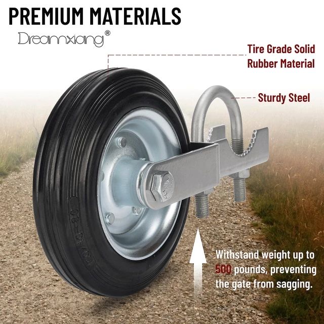 Alt view image 6 of 7 - Gate Wheel Kit for Supporting Swing Metal Tube Gate With 1-5/8" Thru 2" Frames, 6" Heavy Duty Farm Wheel for Chain Link Fence, Prevent Dragging, Black