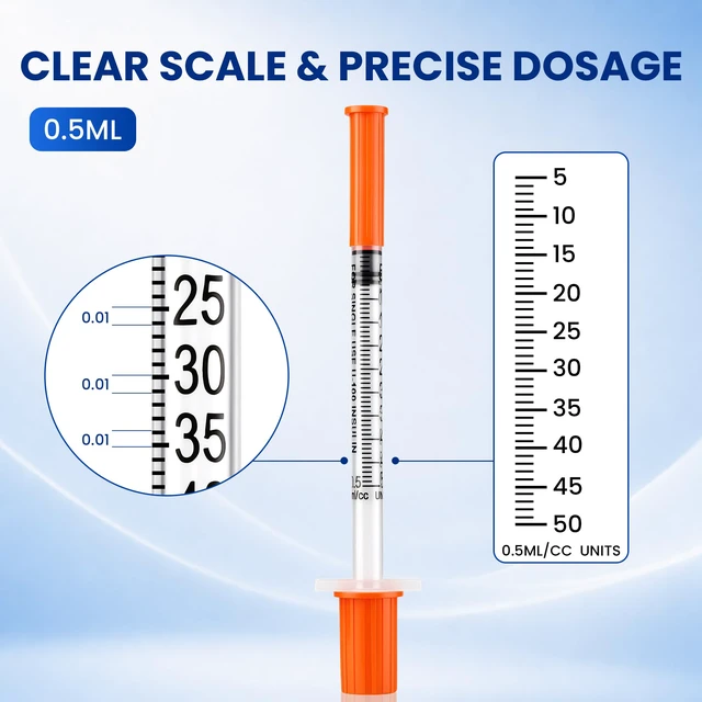 Alt view image 5 of 5 - 100Pack 0.5 ml/cc 30G x 1/2 (13mm), Disposable Individual Package Single-Use Design Easy-to-Read Scale Leak-Resistant Plunger Reliable Dispensing Multi-Purpose Applications