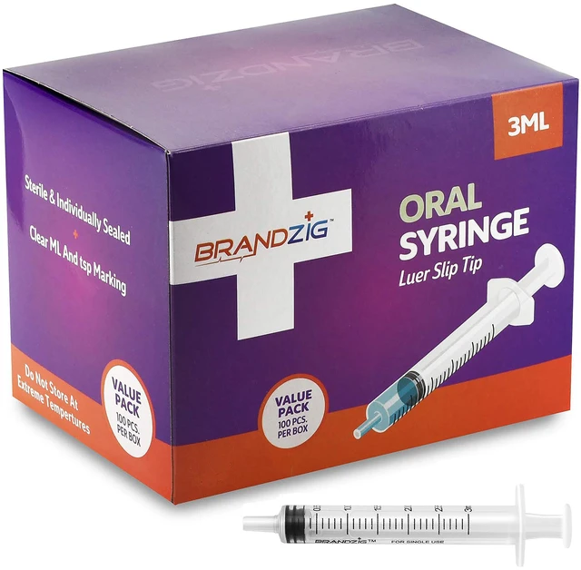 Main image of 3ml Syringe - 100 Pack Luer Slip Tip, No Needle, Individually Blister Packed - Medicine Administration for Infants, Toddlers and Small Pets