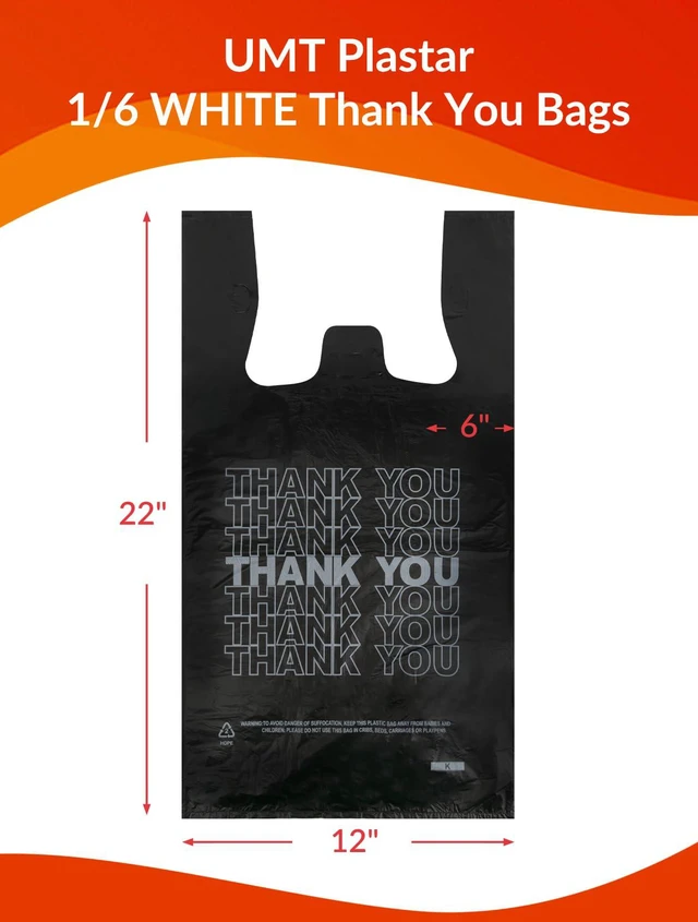 Alt view image 3 of 7 - 300 Count Thank You Bags, 12 x 6 x 22 in, 15 Mic Black Bags Reliable Carryout and Shopping Bags with Reinforced Handles for Retail, Grocery, Restaurant and Takeout Use