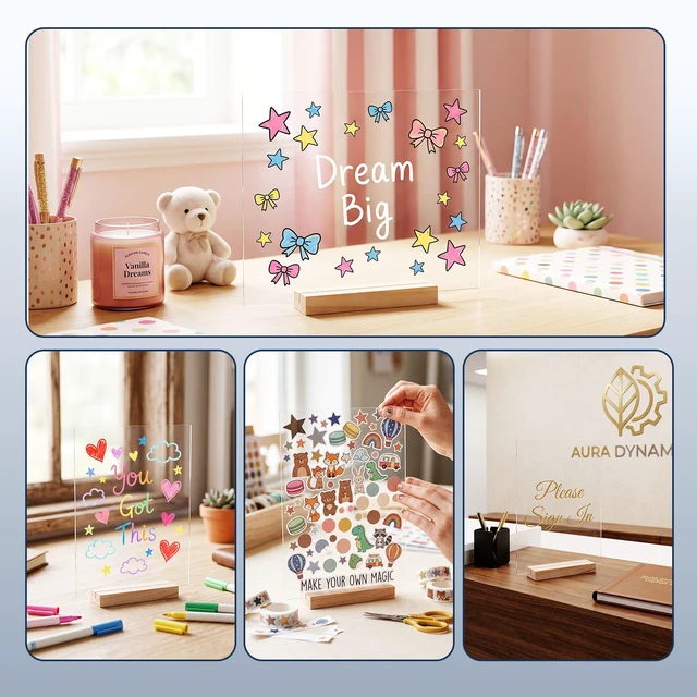 Alt view image 6 of 7 - 10 Pack 8x10 Inch Blank Clear Acrylic Sign with Wooden Stands, Rectangle Top Acrylic Sheet, DIY Acrylic Rectangle Table Numbers for DIY Name Card Gifts Event Party Sign Decoration