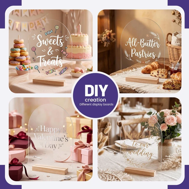 Alt view image 6 of 7 - 10 Pack 8x10 Inch Blank Clear Arch Acrylic Sign with Wooden Stands, Arched Round Top Acrylic Sheet, Arch Table Numbers for DIY Name Card Gifts Event Party Sign Decoration