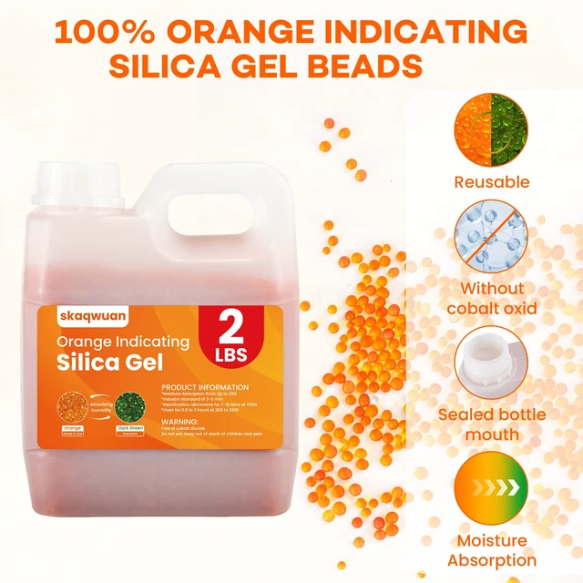 Alt view image 2 of 7 - 2 LBS Orange Indicating Silica Gel Desiccant Beads, Industry Standard 3-5mm Reusable Desiccant, for 3D Printer Electronics Camera Jewelry Paintings