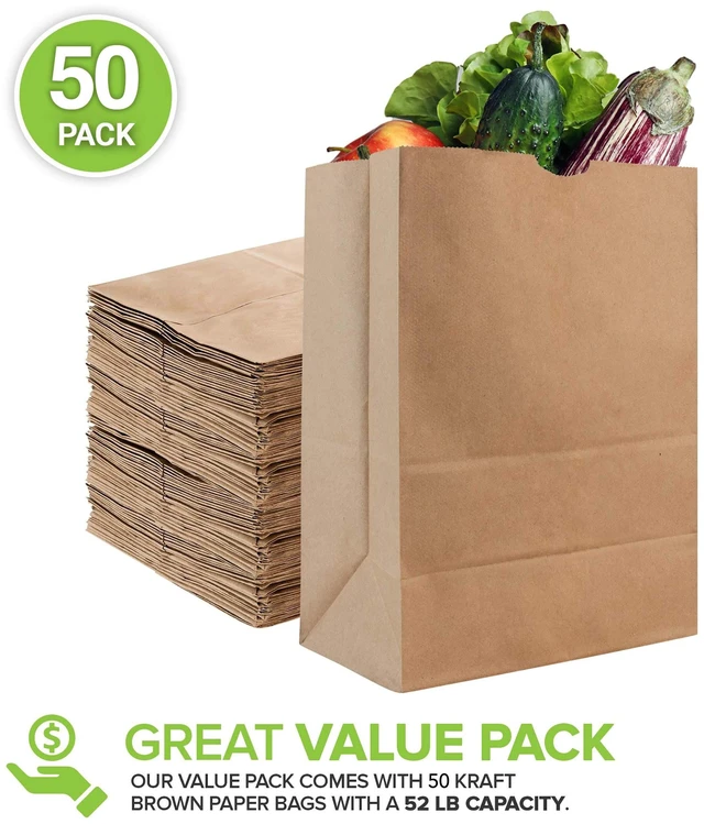 Alt view image 2 of 6 - 52 lb Kraft Brown Paper Bags (50 Count) Bulk Large Grocery Bags for Shopping