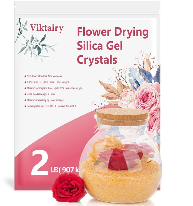 Main image of 2LBS Silica Gel Flower Drying Crystals, with Brush and User Manual Reusable Flower Preservation Kit, Color Indicating Silica Gel Desiccant, for DIY Wedding Bouquet Preservation, Bead Size<1mm